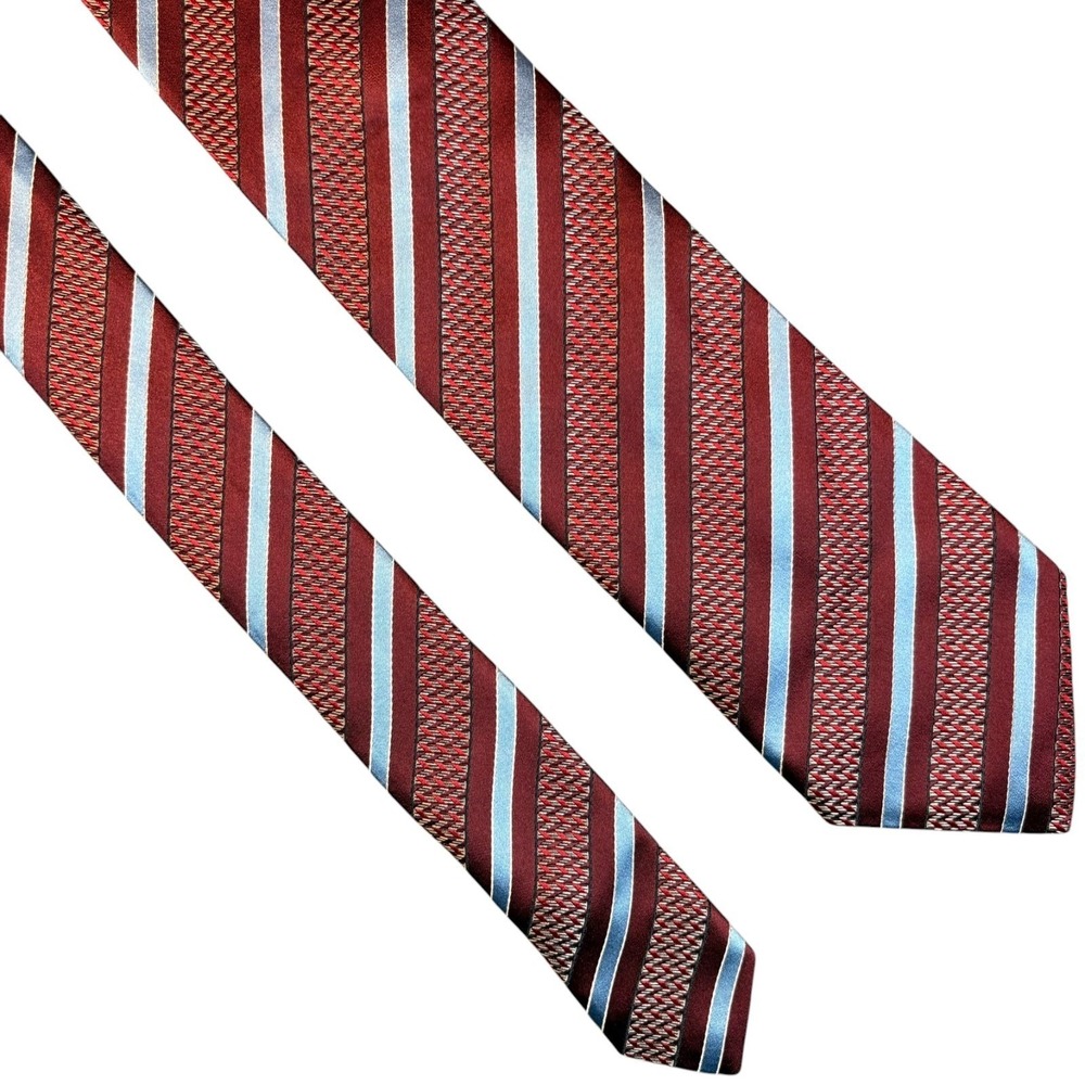 Ermenegildo Zegna Striped 100% Silk Repp Tie Mens 59x3.5 Red Blue Italy Necktie